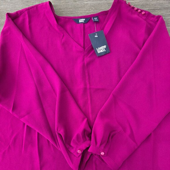 Lands End Womens Fuchsia Button Accent Blouse L Long Sleeve Top Lightweight Boho - Picture 1 of 10